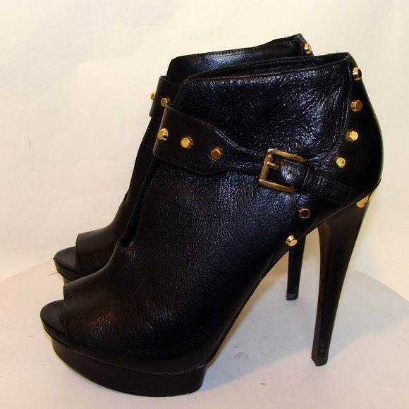 Michael Kors | Shoes | Michael Kors Black Leather Peep Toe Booties 95 ...